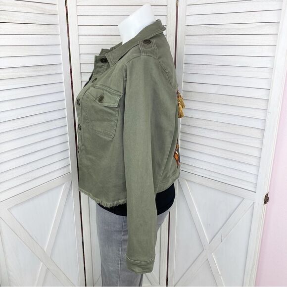 Wonderly Curvy Embroidered Back Twill Army Jacket Green 12W - Picture 4 of 16